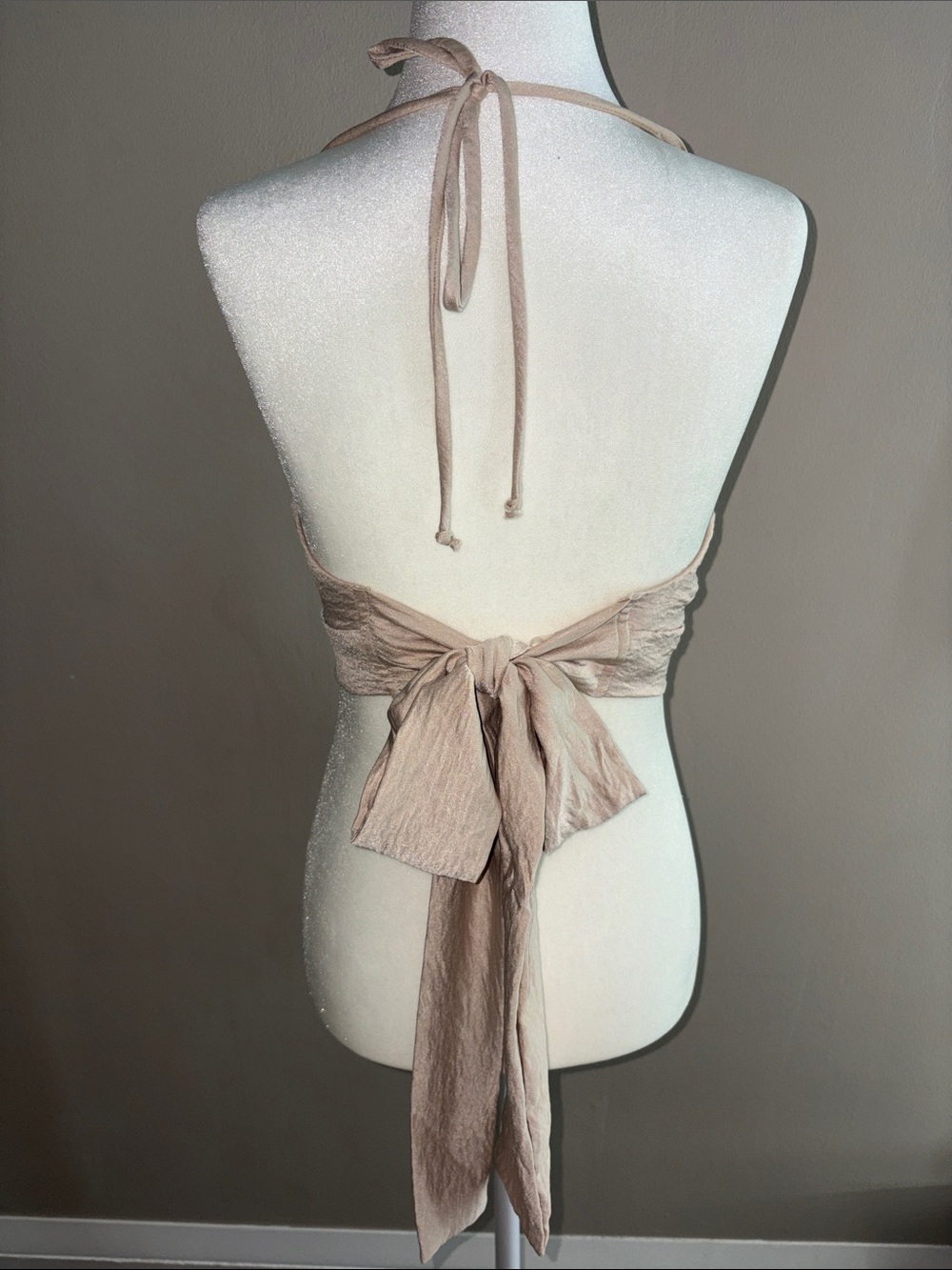 Woven Halter Crop Top with Tie Back in Cream